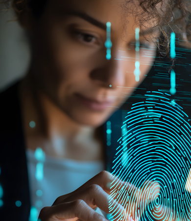 A woman focused on data security tasks